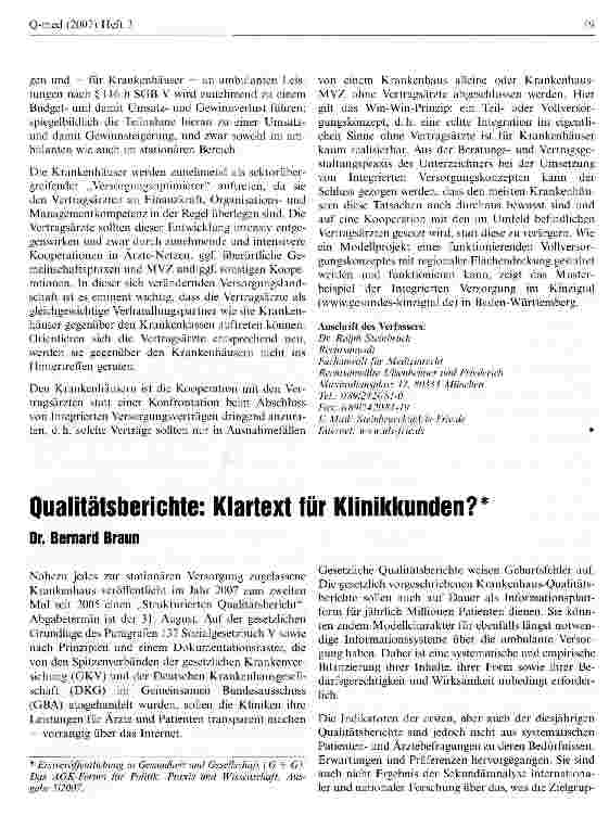 Vorschauseite 1: Qualitätsberichte: Klartext für Klinikkunden?
