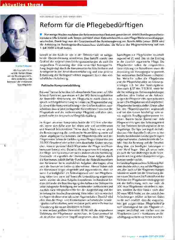 Vorschauseite 1: Reform für die Pflegebedürftigen