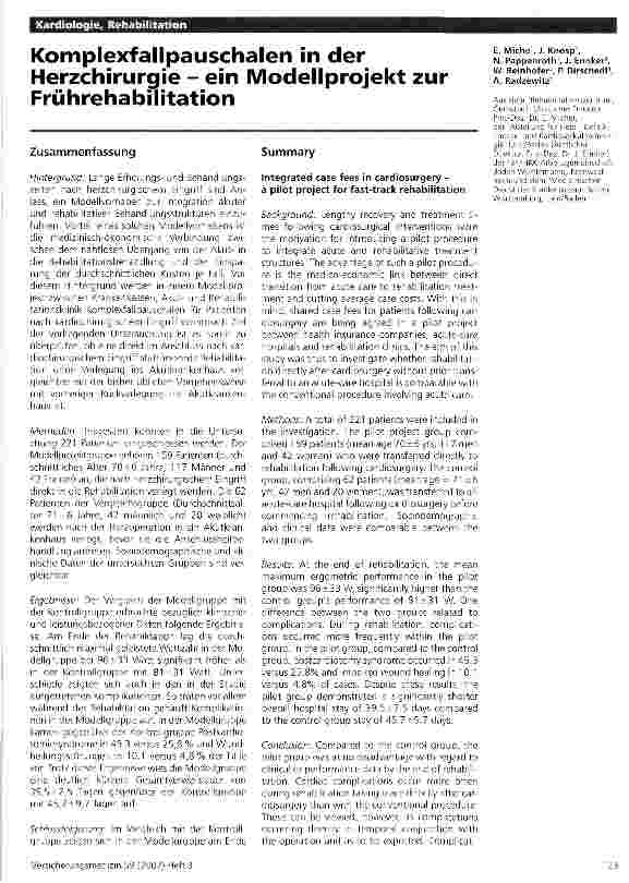Vorschauseite 1: Komplexfallpauschalen in der Herzchirurgie - ein Modellprojekt zur Frührehabilitation