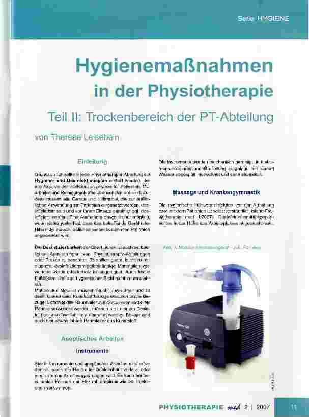 Vorschauseite 1: Hygienemaßnahmen in der Physiotherapie Teil II: Trockenbereich der PT-Abteilung