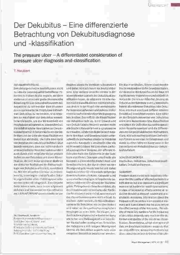 Vorschauseite 1: Der Dekubitus Eine differenzierte Betrachtung von Dekubitusdiagnose und -klassifikation