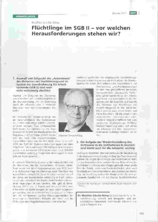 Vorschauseite 1: Flüchtlinge im SGB II vor welchen Herausforderungen stehen wir?