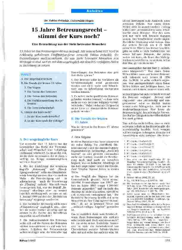 Vorschauseite 1: 15 Jahre Betreuungsrecht -stimmt der Kurs noch?