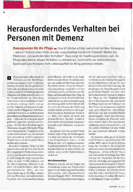 Vorschauseite 1: Herausforderndes Verhalten bei Personen mit Demenz