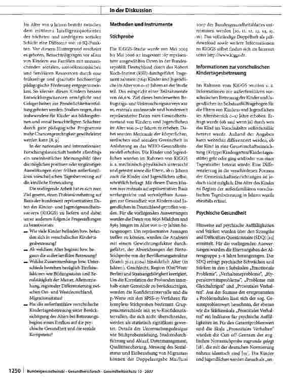 Vorschauseite 2: Inanspruchnahme außerfamiliärer vorschulischer Kindertagesbetreuung und Einfluss auf Merkmale psychischer Gesundheit bei Kindern
