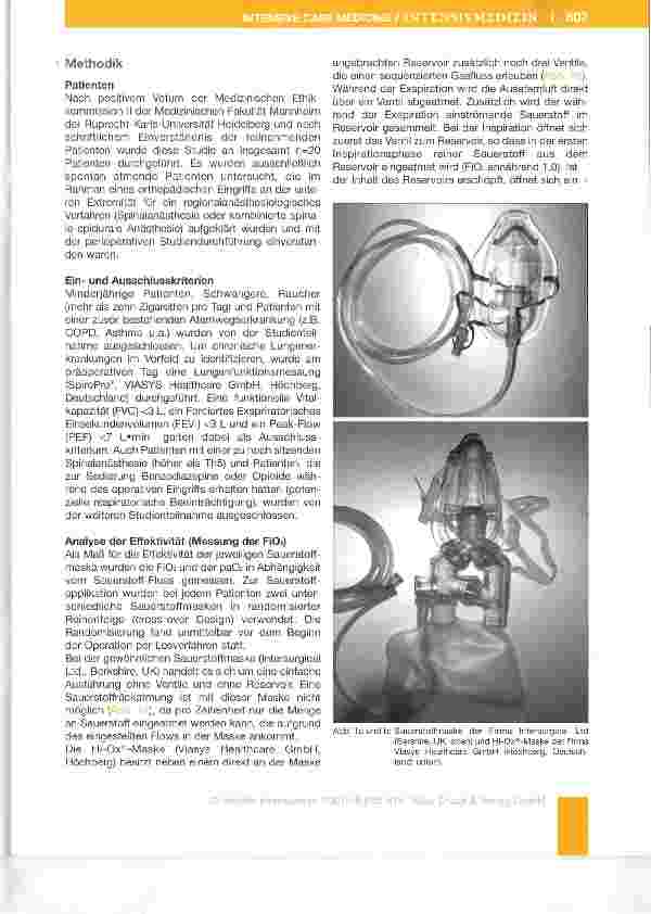 Vorschauseite 3: Abhängigkeit der inspiratorischen Sauerstofffraktion (F1O2) und des Sauerstoffpartialdrucks (paO2) vom Gasfluss in verschiedenen Sauerstoff masken