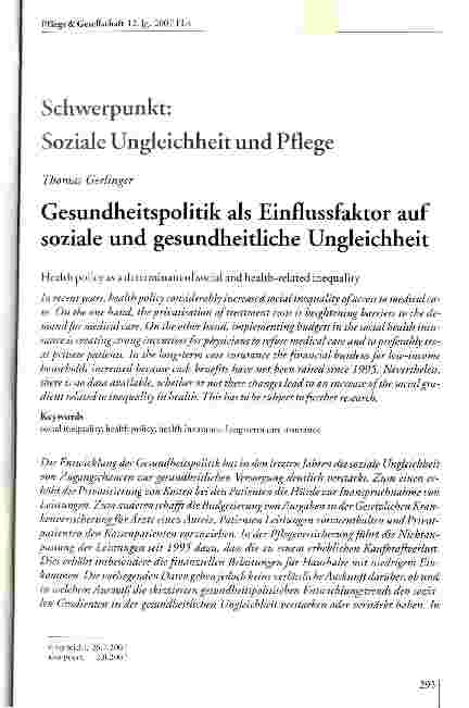 Vorschauseite 1: Soziale Ungleichheit und Pflege