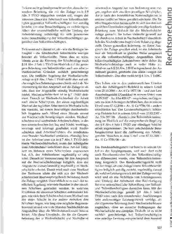 Vorschauseite 4: Kürzung der Wechselschichtzulage für Teilzeitbeschäftigte ohne sachlichen Grund rechtswidrig