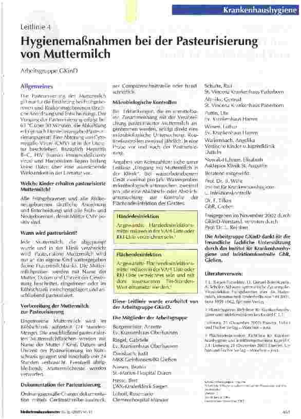 Vorschauseite 1: Hygienemaßnahmen bei der Pasteurisierung von Muttermilch