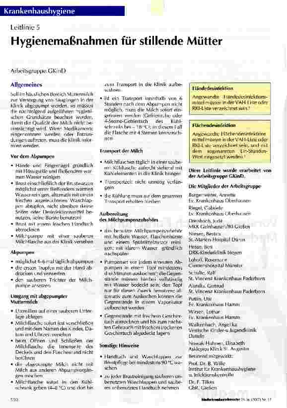 Vorschauseite 1: Hygienemaßnahmen für stillende Mütter