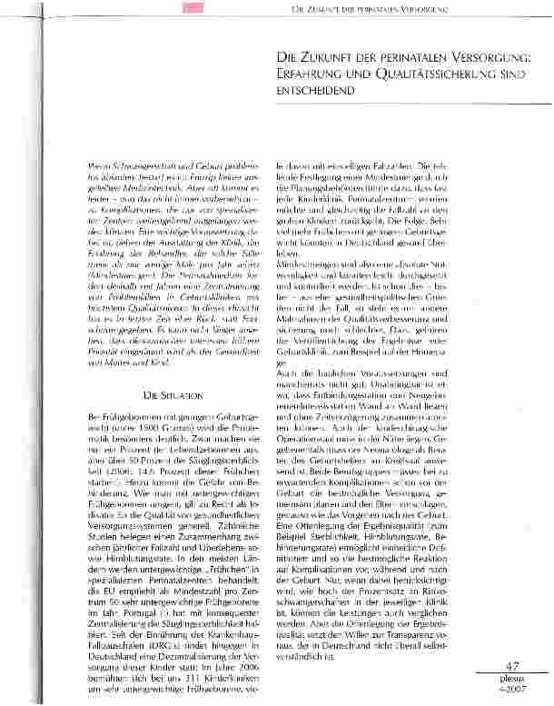 Vorschauseite 1: Die Zukunft der perinatalen Versorgung: Erfahrungen und Qualitätssicherung sind entscheidend