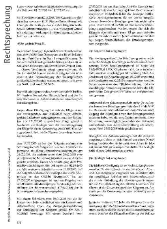 Vorschauseite 2: Unverzügliche Nachholung der Mitteilung von der Schwangerschaft