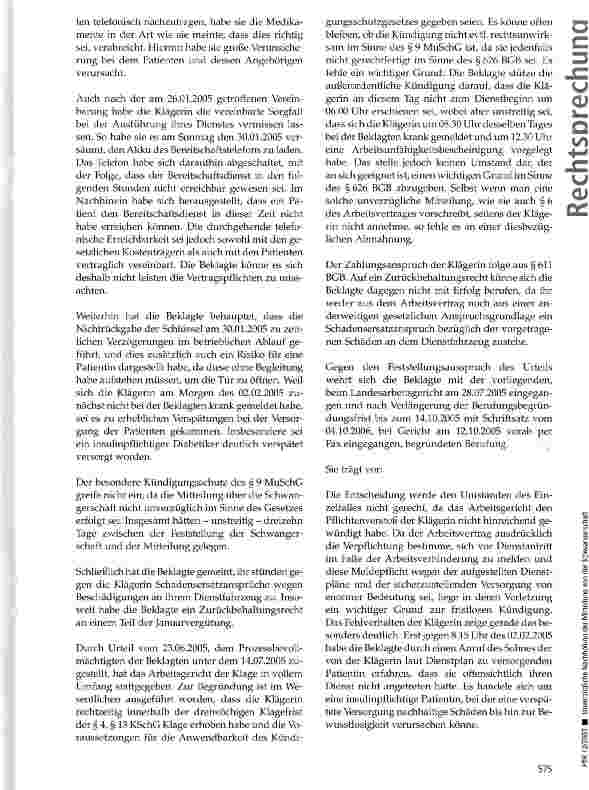 Vorschauseite 3: Unverzügliche Nachholung der Mitteilung von der Schwangerschaft