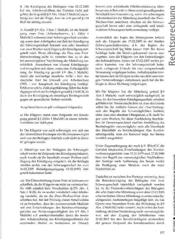 Vorschauseite 5: Unverzügliche Nachholung der Mitteilung von der Schwangerschaft
