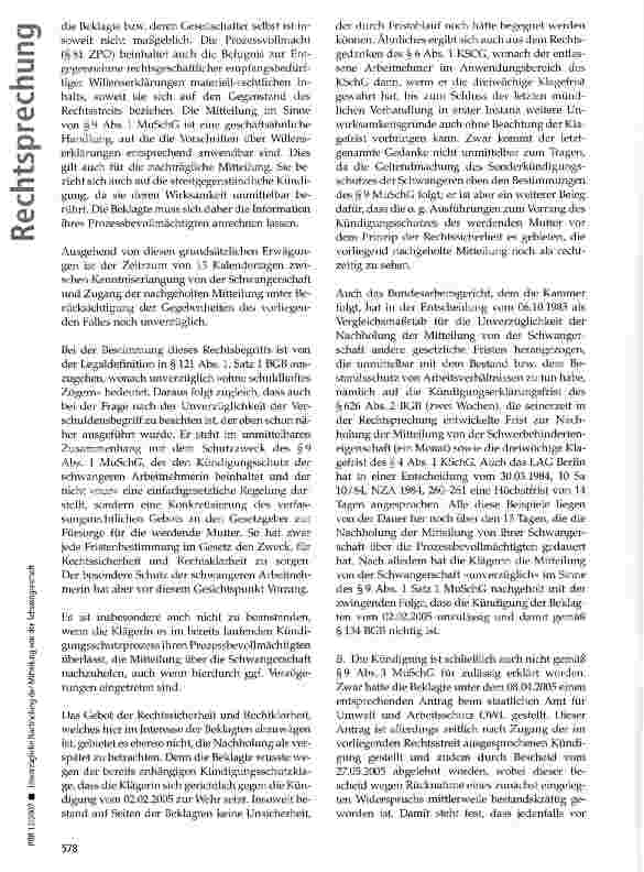 Vorschauseite 6: Unverzügliche Nachholung der Mitteilung von der Schwangerschaft