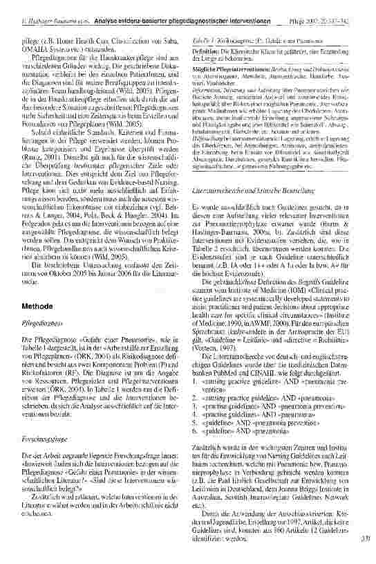 Vorschauseite 2: Pflegediagnose «Gefahr einer Pneumonie». Evaluierung und Vergleich evidenzbasierter und pflegepraktischer Interventionen