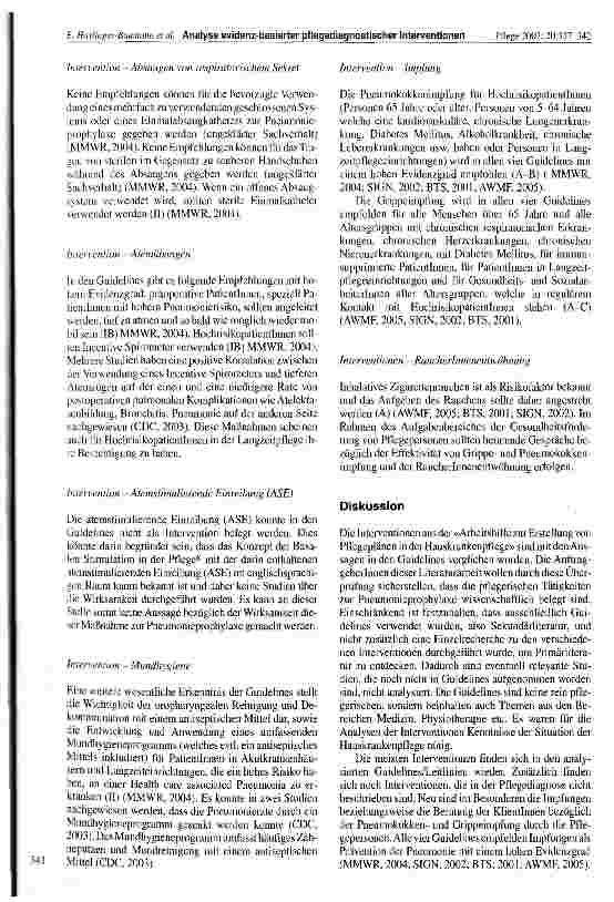 Vorschauseite 5: Pflegediagnose «Gefahr einer Pneumonie». Evaluierung und Vergleich evidenzbasierter und pflegepraktischer Interventionen
