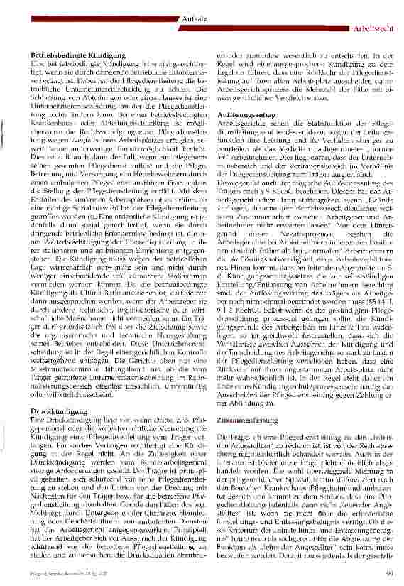 Vorschauseite 3: Der Kündigungsschutz der Pflegedienstleitung als leitender Angestellter