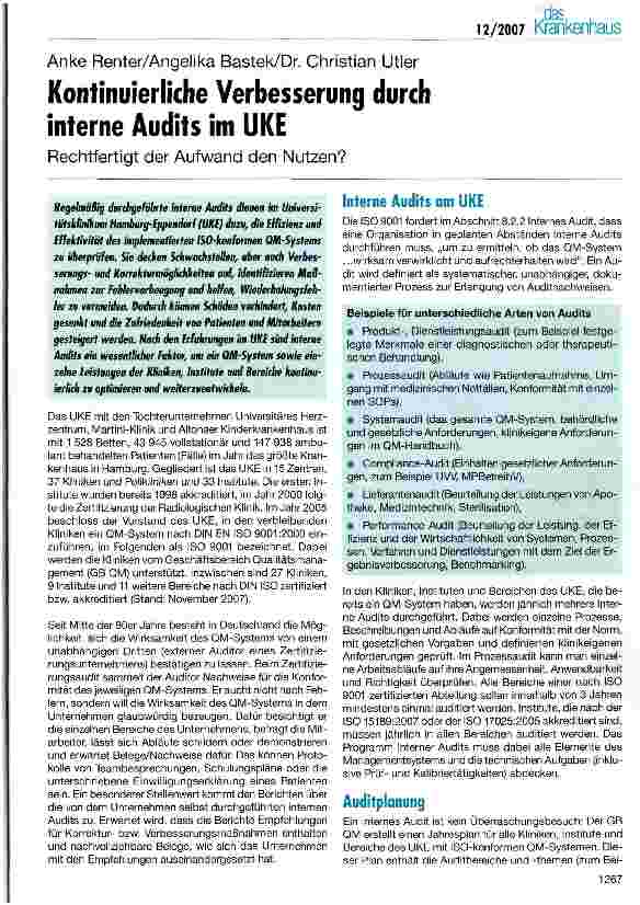 Vorschauseite 1: Kontinuierliche Verbesserung durch interne Audits im UKE
