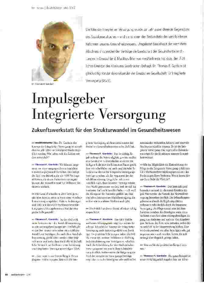 Vorschauseite 1: Impulsgeber Integrierte Versorgung Zukunftswerkstatt für den Strukturwandel im Gesundheitswesen