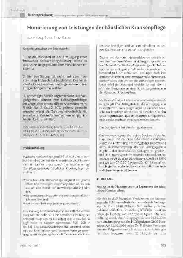 Vorschauseite 1: Honorierung von Leistungen der häuslichen Krankenpflege