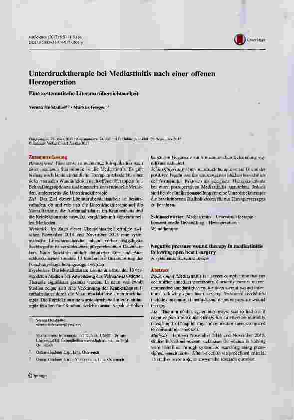 Vorschauseite 1: Unterdrucktherapie bei Mediastinitis nach einer offenen Herzoperation