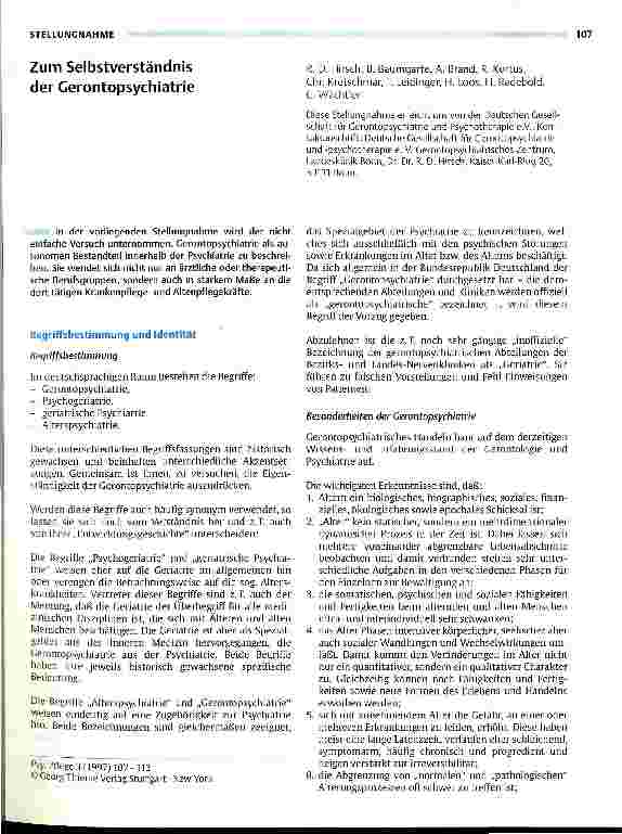 Vorschauseite 1: Zum Selbstverständnis der Gerontopsychiatrie
