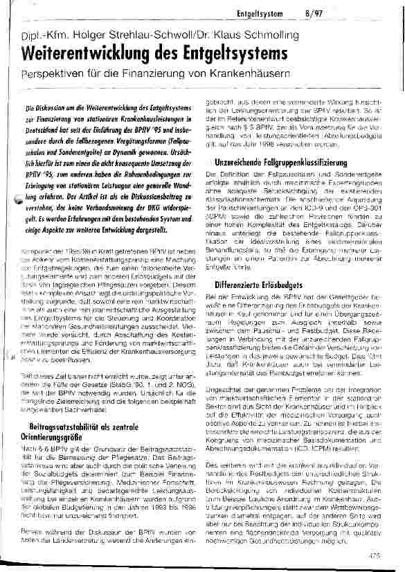 Vorschauseite 1: Weiterentwicklung des Entgeltsystems Perspektiven für die Finanzierung von Krankenhäusern