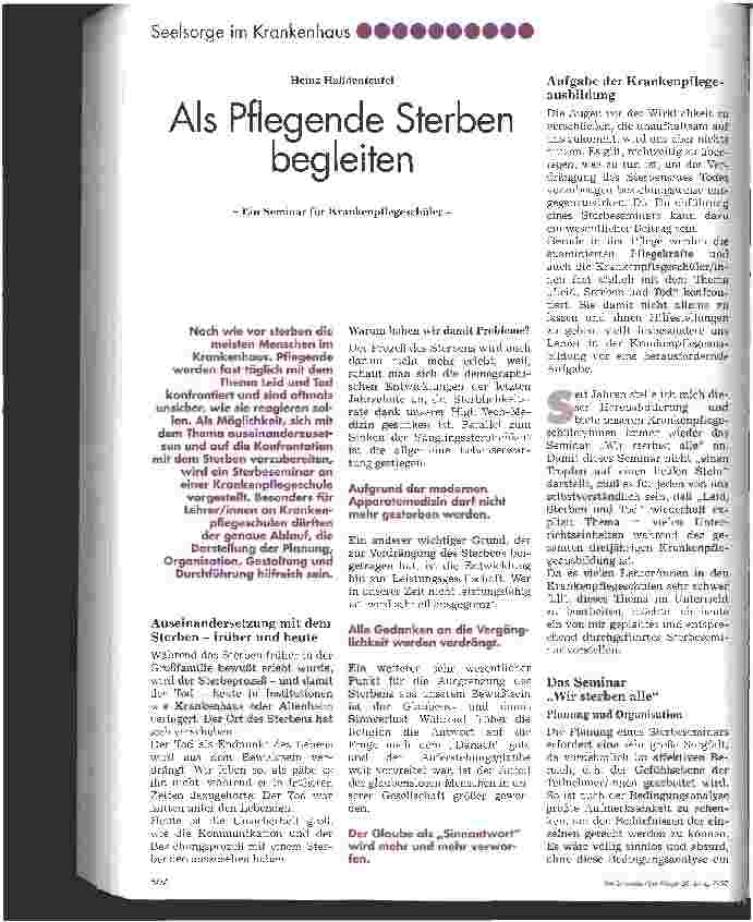 Vorschauseite 1: Als Pflegende Sterben begleiten Ein Seminar für Krankenpflegeschüler