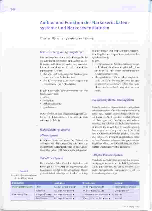 Vorschauseite 1: Aufbau und Funktion der Narkoserückatemsysteme und Narkoseventilatoren