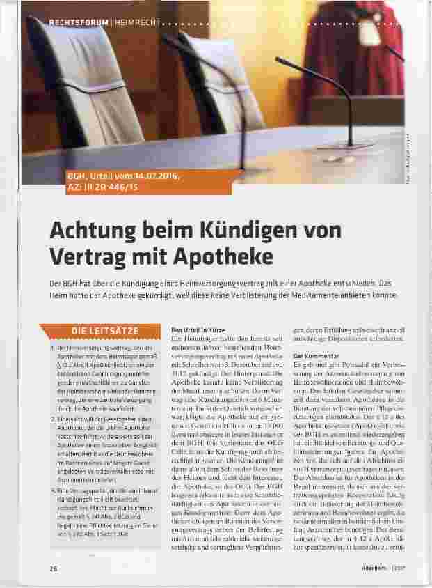 Vorschauseite 1: Achtung beim Kündigen von Vertrag mit Apotheke