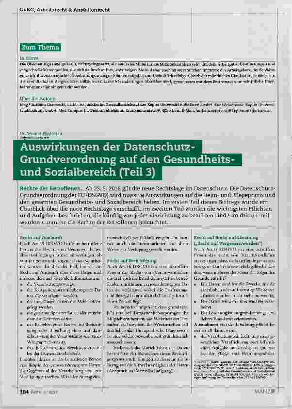 Vorschauseite 1: Auswirkungen der Datenschutz-Grundverordnung auf den Gesundheits und Sozialbereich (Teil 3)