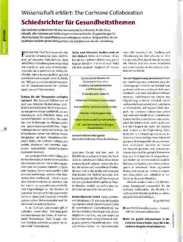 Vorschauseite 1: Wissenschaft erklärt: The Cochrane Collaboration Schiedsrichter für Gesundheitsthemen