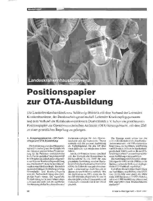 Vorschauseite 1: Positionspapier zur OTA-Ausbildung