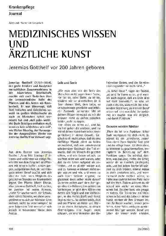 Vorschauseite 1: Medizinisches Wissen und ärztliche Kunst Jeremias Gotthelf vor 200 Jahren gestorben