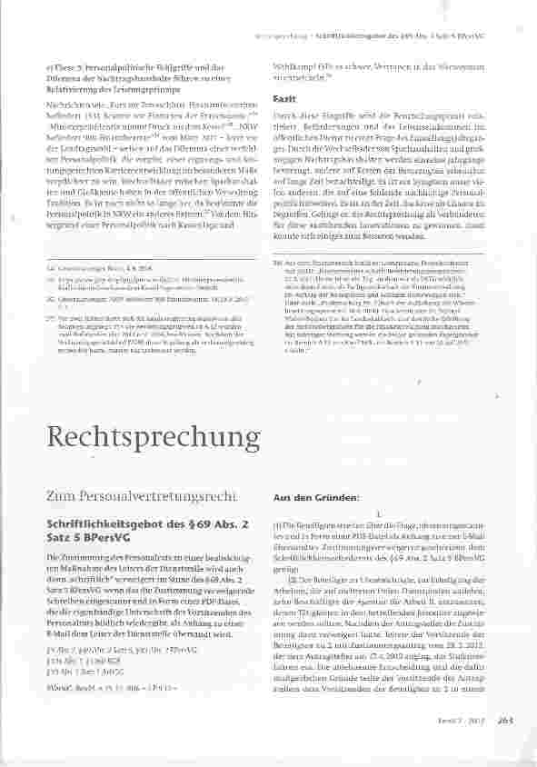 Vorschauseite 1: Zum Personalvertretungsrecht Schriftlichkeitsgebot des §69 Abs. 2 Satz 5 BPersVG