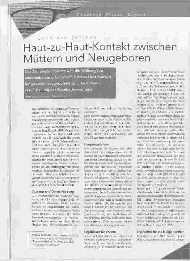 Vorschauseite 1: Haut-zu-Haut-Kontakt zwischen Müttern und Neugeboren