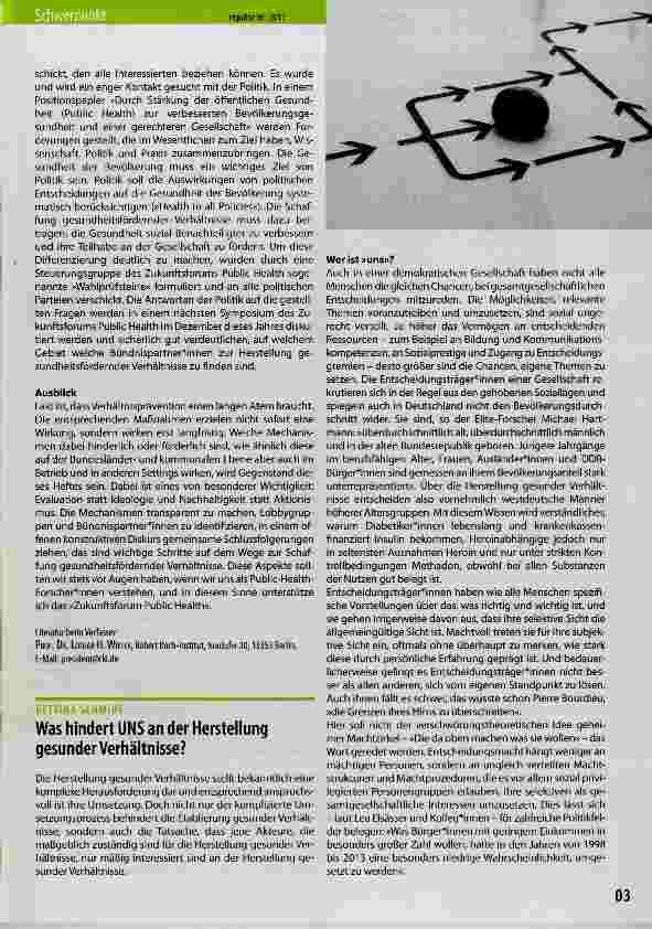 Vorschauseite 2: Die Schaffung gesundheitsfördernder Verhältnisse: ein zentrales Ziel von Public Health