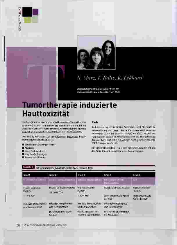 Vorschauseite 1: Tumortherapie induzierte Hauttoxizität