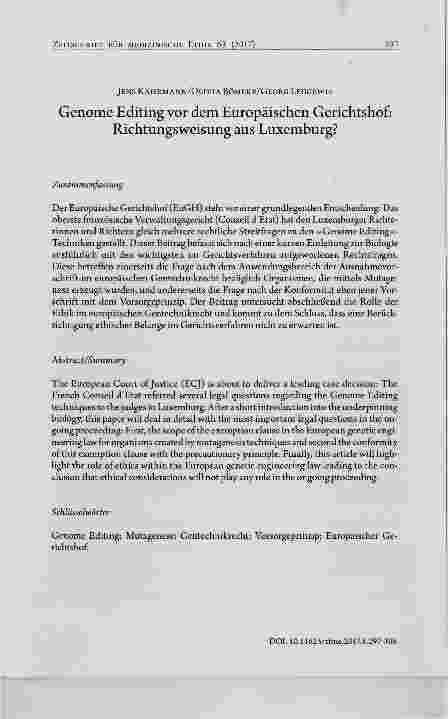 Vorschauseite 1: Genome Editing vor dem Europäischen Gerichtshof: Richtungsweisung aus Luxemburg?