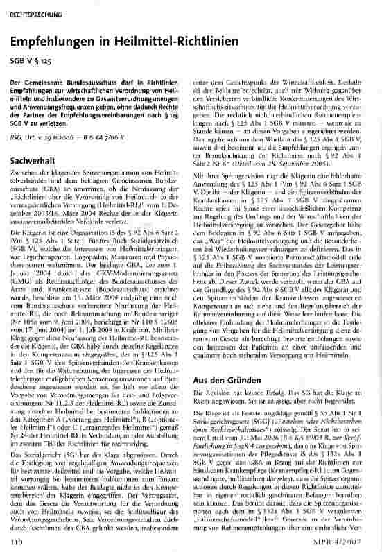 Vorschauseite 1: Empfehlungen in Heilmittel-Richtlinien