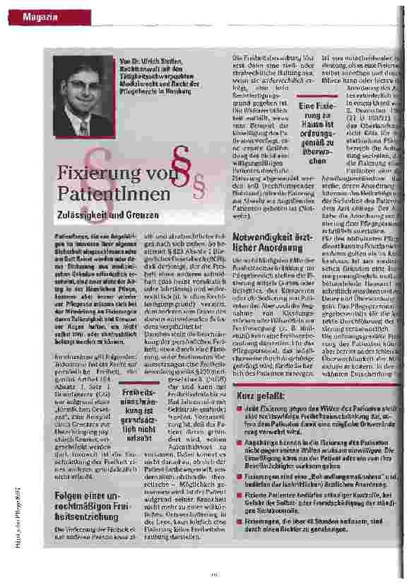 Vorschauseite 1: Fixierung von PatientInnen Zulässigkeit und Grenzen