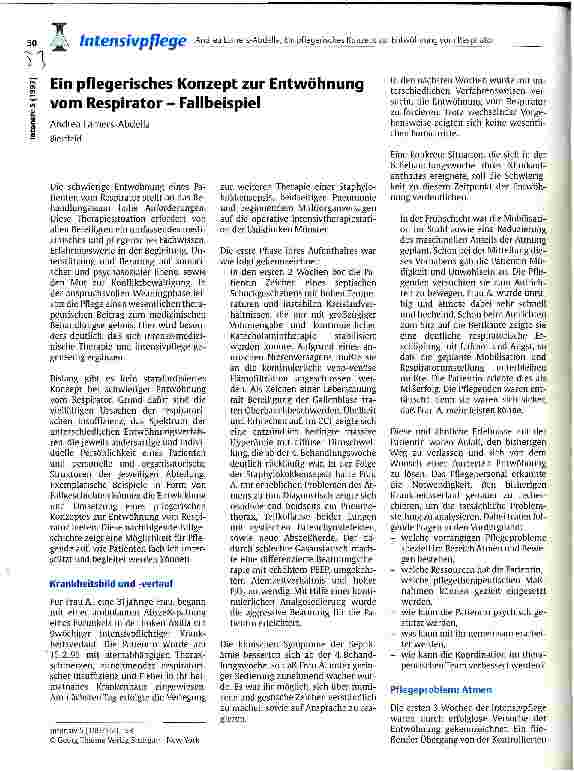 Vorschauseite 1: Ein pflegerisches Konzept zur Entwöhnung vom Respirator - Fallbeispiel