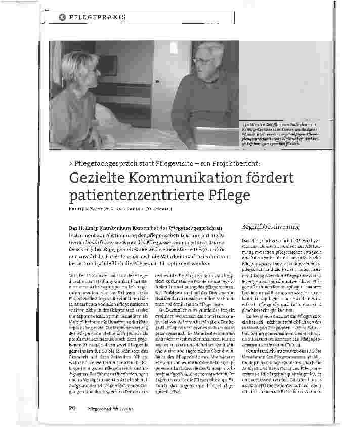 Vorschauseite 1: Pflegefachgespräch statt Pflegevisite - ein Projektbericht: Gezielte Kommunikation fördert patientenzentrierte Pflege