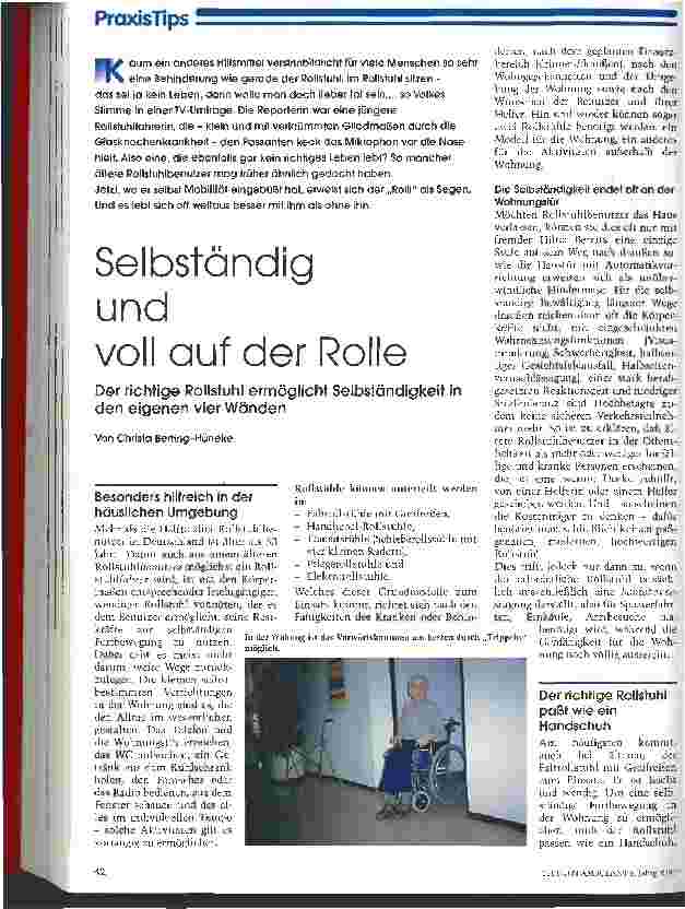 Vorschauseite 1: Selbständig und voll auf der Rolle Der richtige Rollstuhl ermöglicht Selbständigkeit in den eigenen vier Wänden