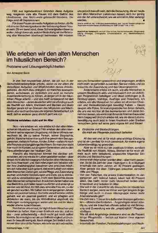 Vorschauseite 1: Wie erleben wir den alten Menschen im häuslichen Bereich? Probleme und Lösungsmöglichkeiten