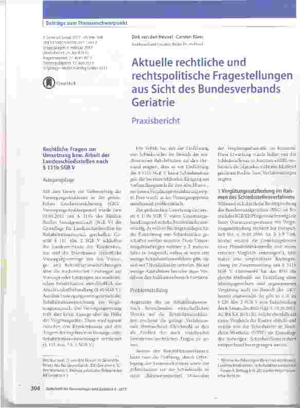 Vorschauseite 1: Aktuelle rechtliche und rechtspolitische Fragestellungen aus Sicht des BundesverbandsGeriatrie