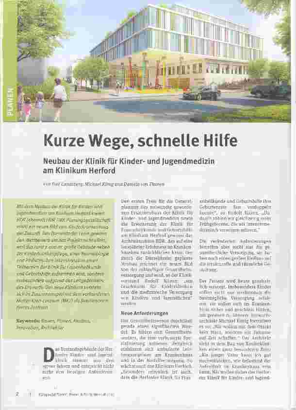 Vorschauseite 1: Kurze Wege, schnelle Hilfe Neubau der Klinik für Kinderund Jugendmedizin am Klinikum Herford
