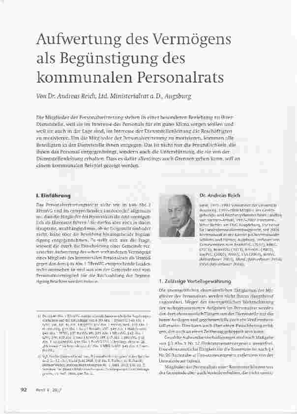 Vorschauseite 1: Aufwertung des Vermögens als Begünstigung des kommunalen Personalrats