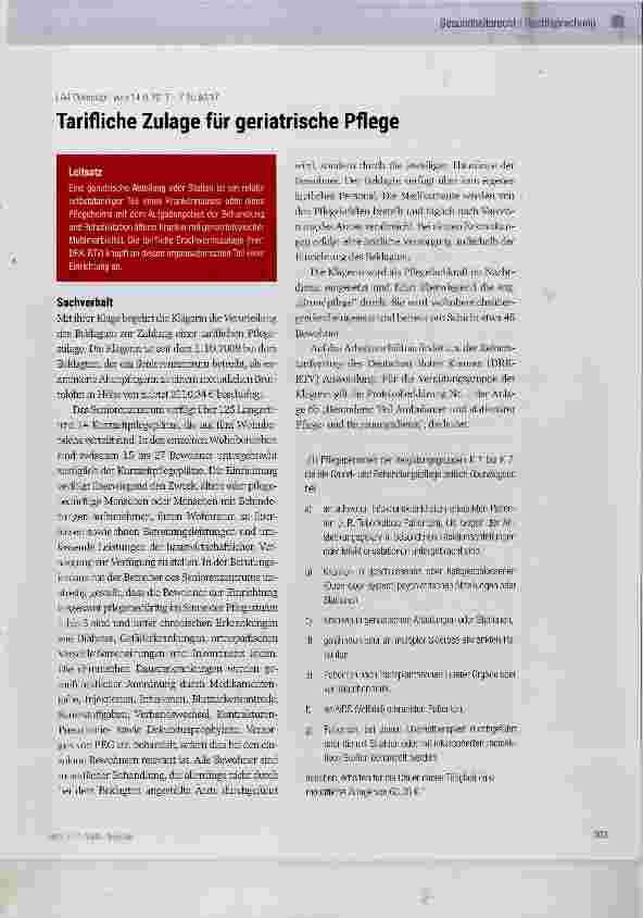 Vorschauseite 1: Tarifliche Zulage für geriatrische Pflege